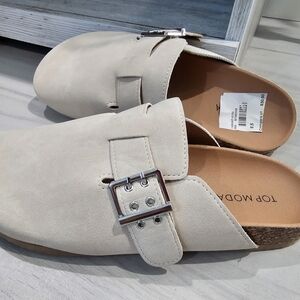 Top Moda Ivory Slip-On Mules with Buckle Size 8.5 Womens